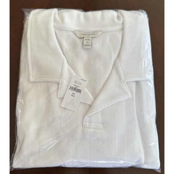 Banana Republic Men's Textural Striped Open Collar White Polo Size XXL Tall - Picture 5 of 5